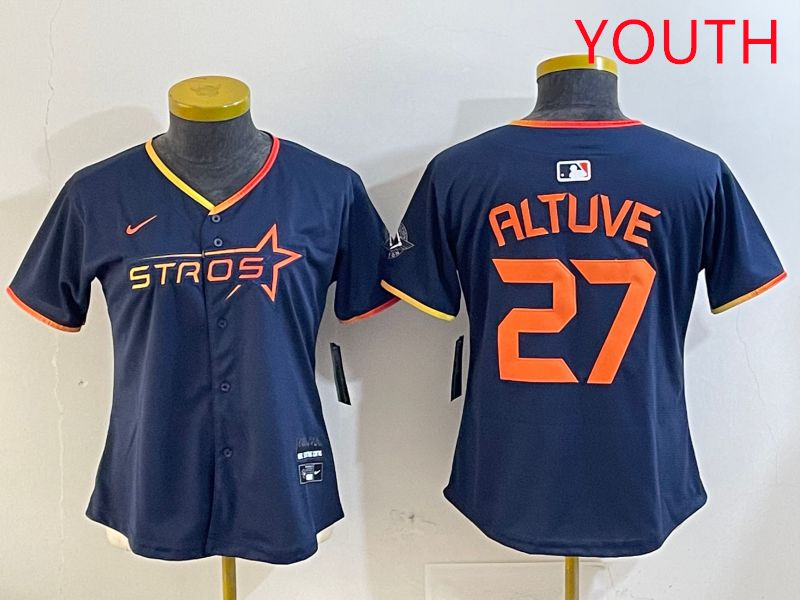 Youth Houston Astros #27 Altuve Drak Blue Three generations Joint Name 2025 Nike MLB Jersey style 410